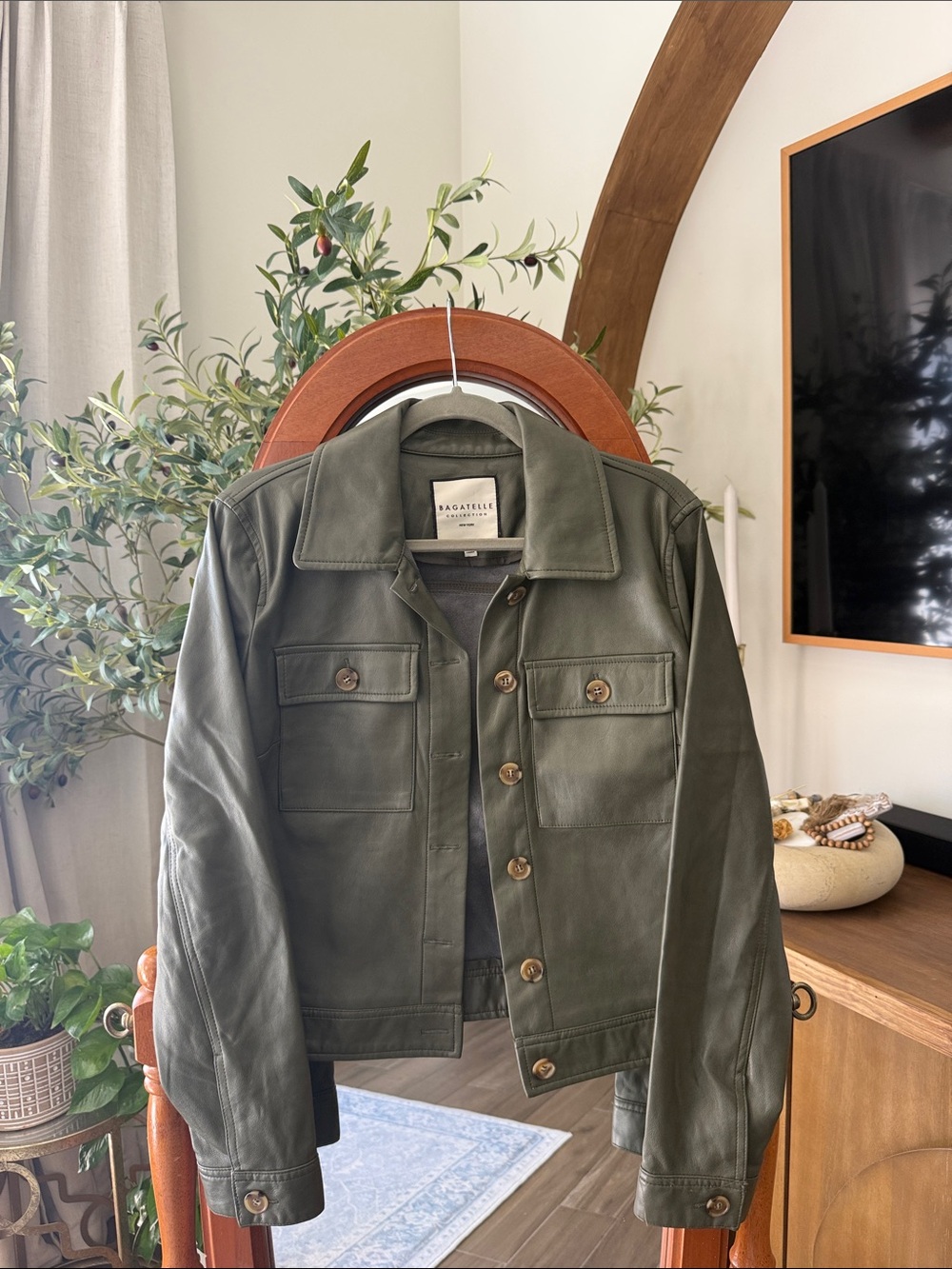 Bagatelle Olive Green Faux Leather Jacket - Picture 2 of 5